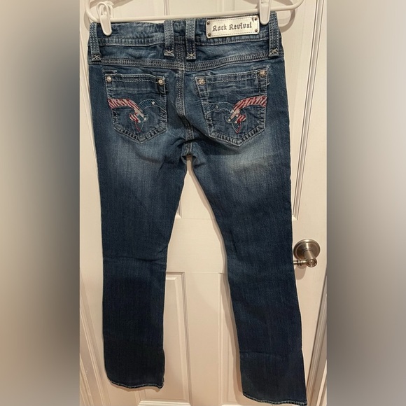 Rock Revival Blue Straight Leg Jeans with Faded Wash - Picture 4 of 5